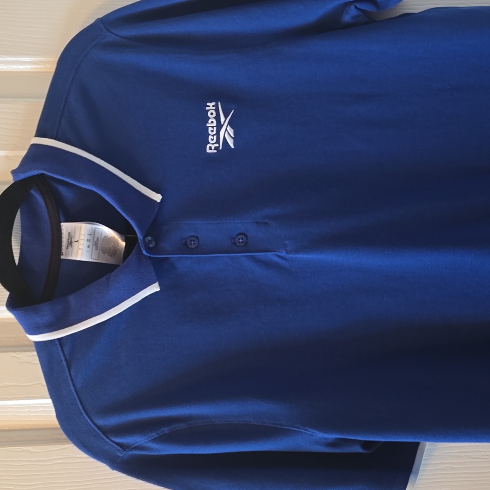 REEBOK SIGNATURE BRAND MEN'S BLUE SHORT SLEEVE POLO SHIRT SIZE LARGE